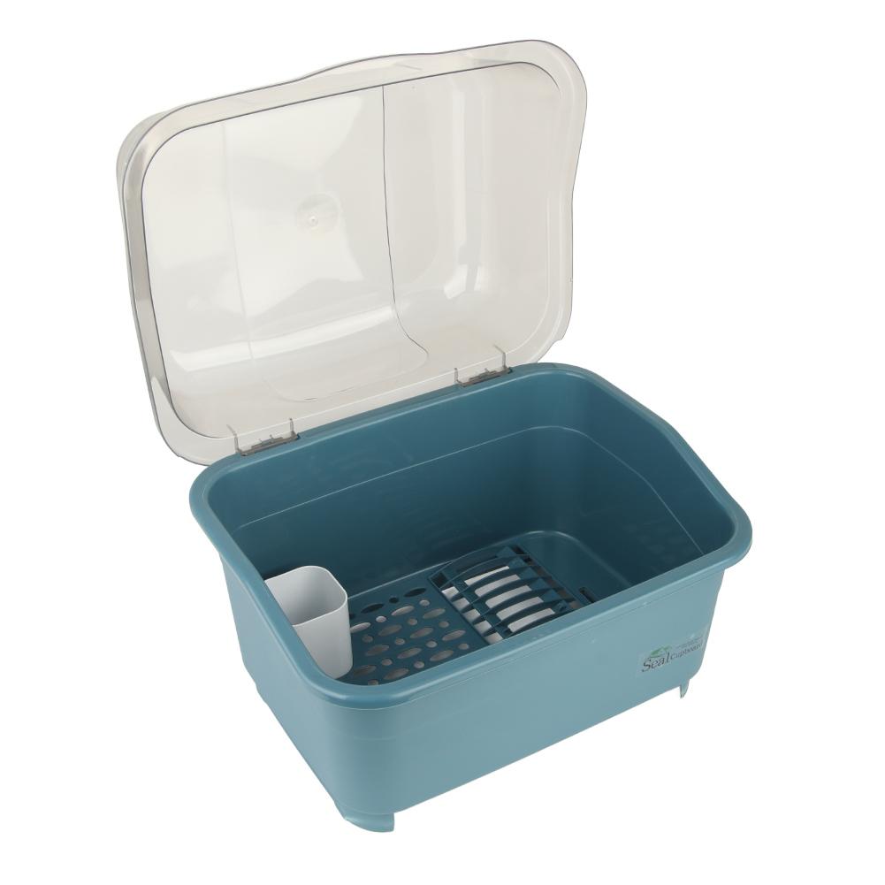 Geschirrabtropfgestell Geschirr Schüssel Besteckhalter Organizer mit Abtropfbrett und transparentem Deckel