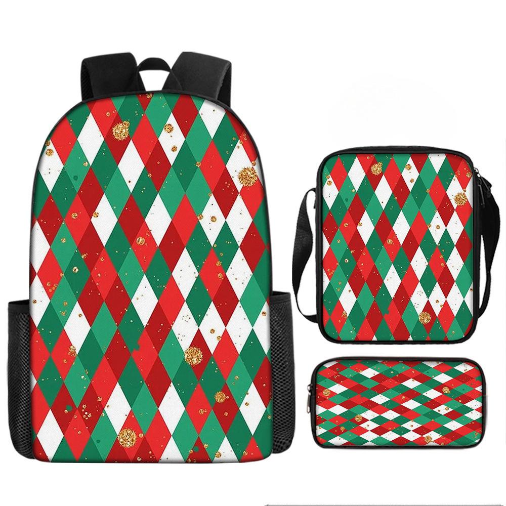 Christmas Backpack, 3D Digital Printed Backpack, Shoulder Bag, Pencil Case, Three-Piece Set