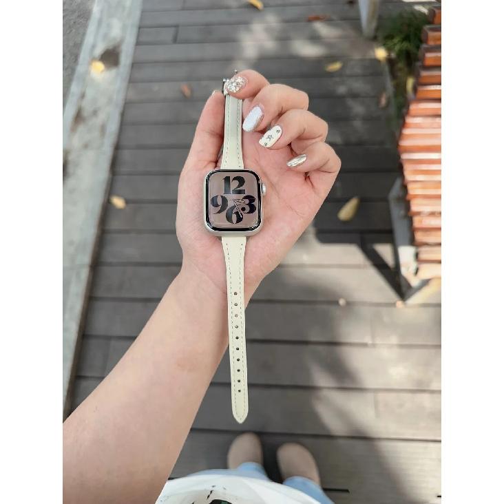 

New Leather loop For Apple Watch band Slim women Series Ultra 11/10/9/8/7/6/5/4/3/2/1 38mm 40mm 41mm 42mm 44mm 45mm 46mm Strap 38mm40mm41mm 42mmS10 бежевый