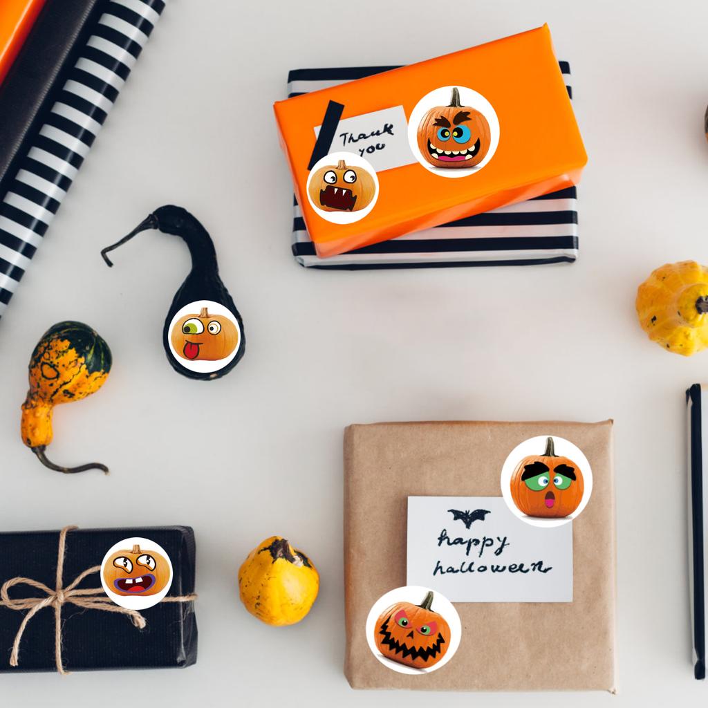 500 Pieces Halloween Pumpkin Stickers Halloween Pumpkin Roll Stickers 8 Designs Halloween Pumpkin Face Stickers for Kids Hallowe