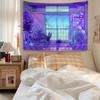 80S Vaporwave Style City Night Street Cat Cartoon Tapestry Wall Hanging Decoration Household Home Decor