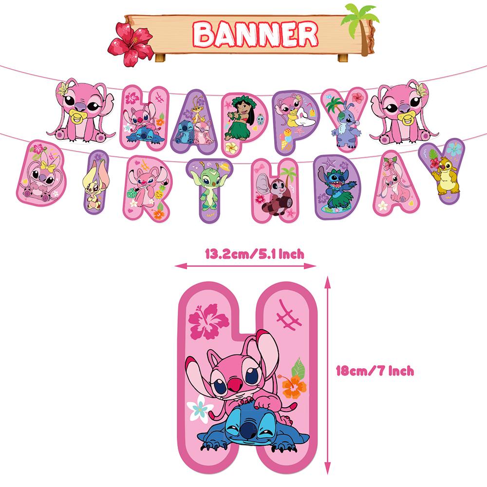 32 Stück Rosa Lilo und Stitch Motto-Party-Dekoration Enthält Banner Ballon Kuchenaufsatz