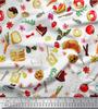 Soimoi Japan Crepe Satin Fabric Fruits,Bread & Donut Food Decor Fabric Printed metre 42 Inch