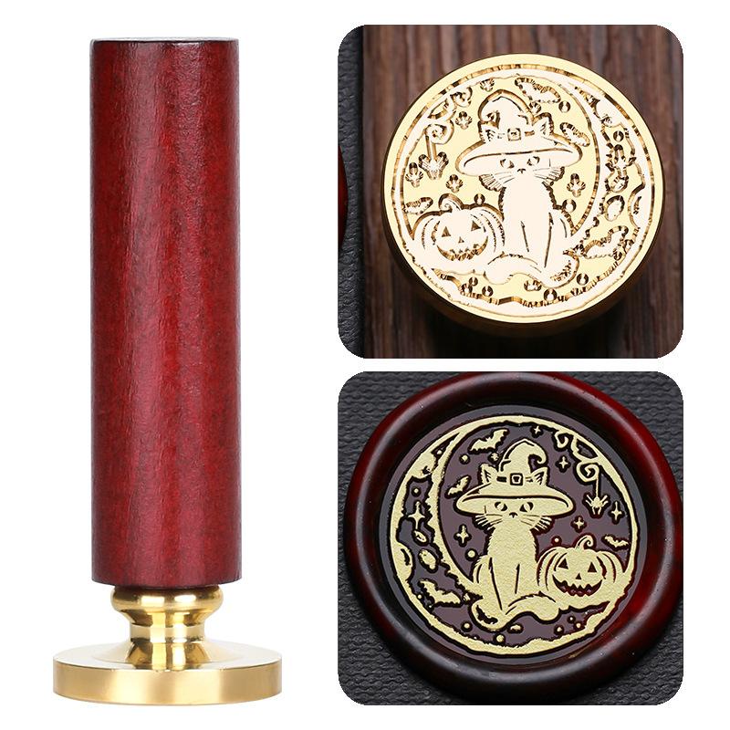 Halloween Seal Cylindrical Red Handle (handle + Brass Seal Head) Fire Lacquer Seal Set Handle Copper Head