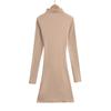European-Style High Neck Long Sleeve Fleece Dress - Pleated Hot Girl Hip Wrap Skirt