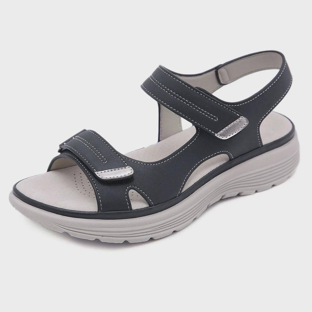 Summer 2025 Women's Sporty Wedge Heel Genuine Leather Sandals - Soft, Lightweight, Velcro, Plus Size Slippers.