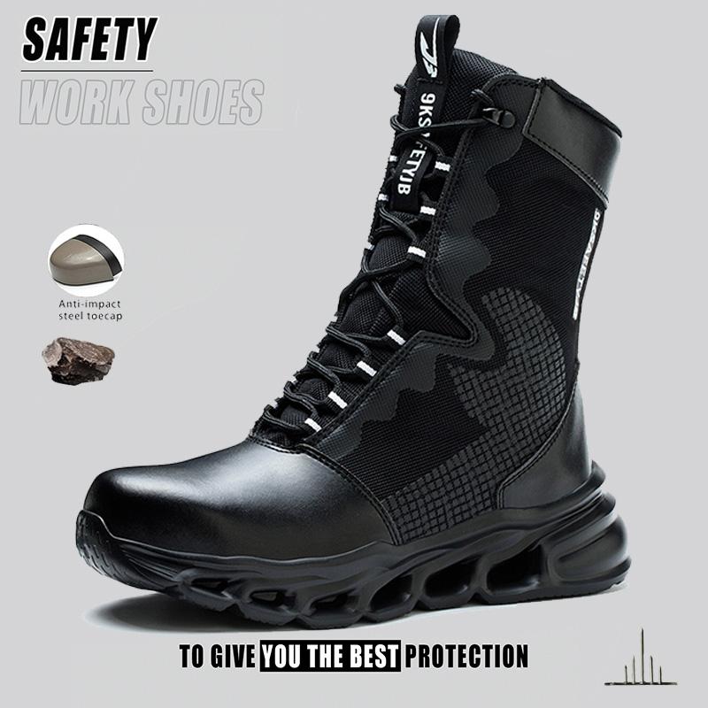 Indestructible Work Boots Men Steel Toe Shoes High-Top Boots Anti Puncture Non Slip Work Shoes Wear-resisting Safety Shoes