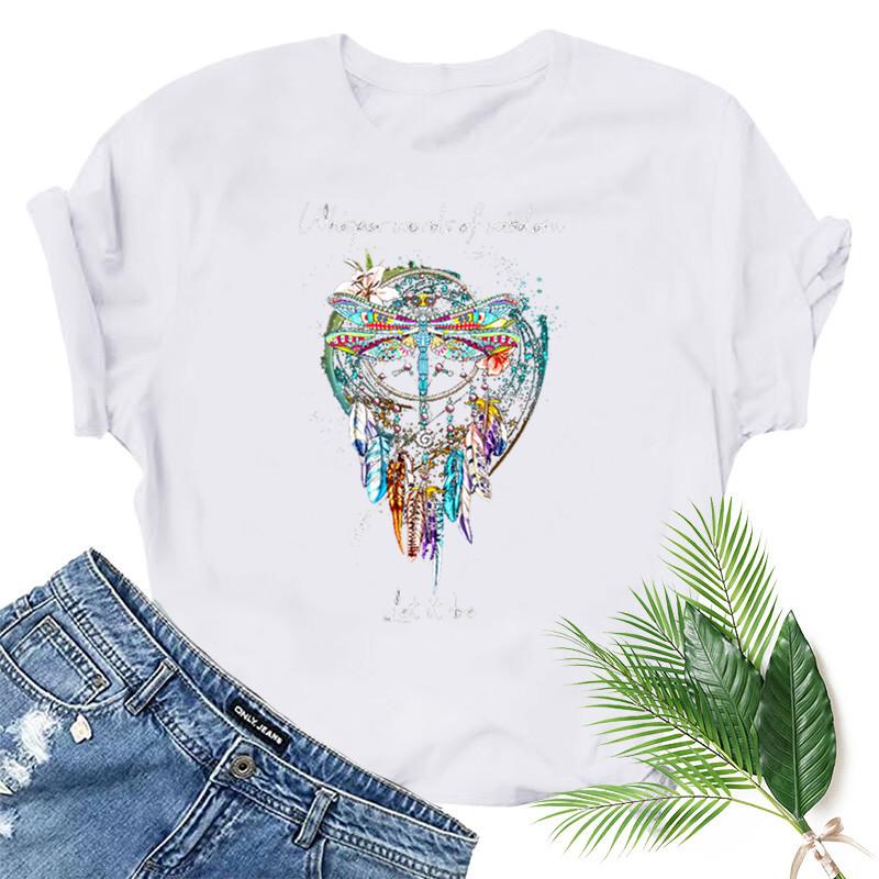 Dragonfly Windchimes Print Women T Shirt Short Sleeve O Neck Loose Women Tshirt Ladies Fashion Tee Shirt Tops Clothes Mujer