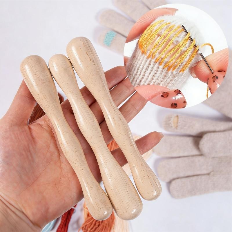 Wooden Repair Set with Darning Stick for Easy Mending of Gloves Socks and Knitting Fabrics