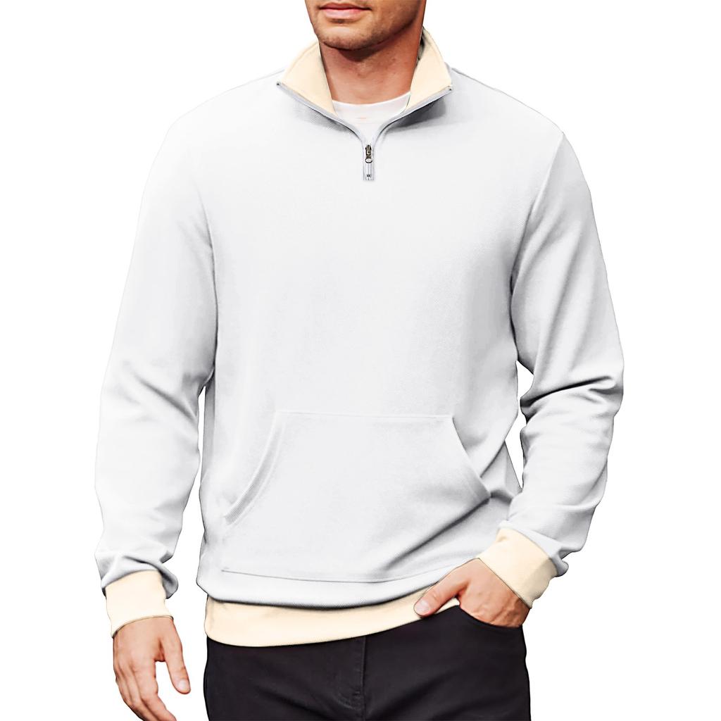 Herren Lässiges Langarm-Sweatshirt mit Kragen und Viertelreißverschluss