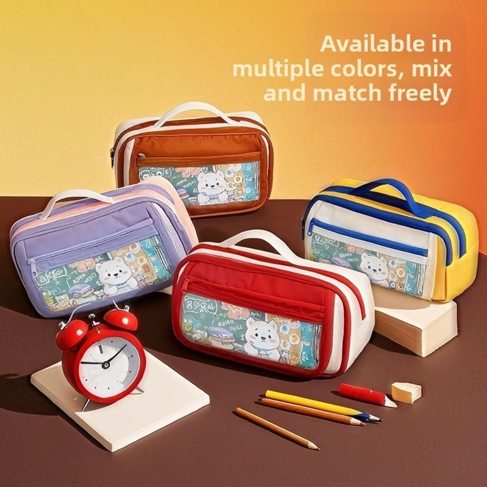 Bear Pencil Storage Bag Large Capacity Pen Organizer Pouch Trendy Zipper Stationery Bag  Student