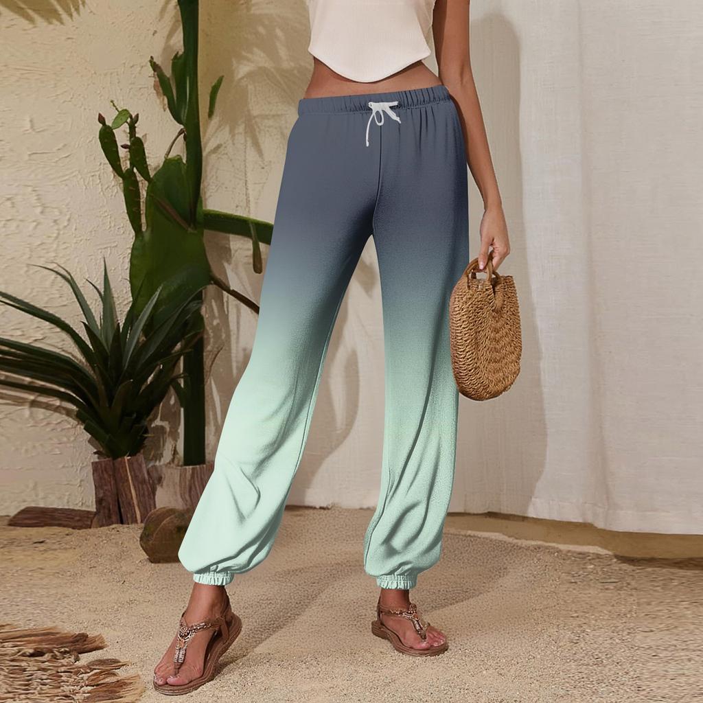 Women's Casual Gradient Print Jogger Pants with Drawstring Elastic Waistband and Cuffed Ankles