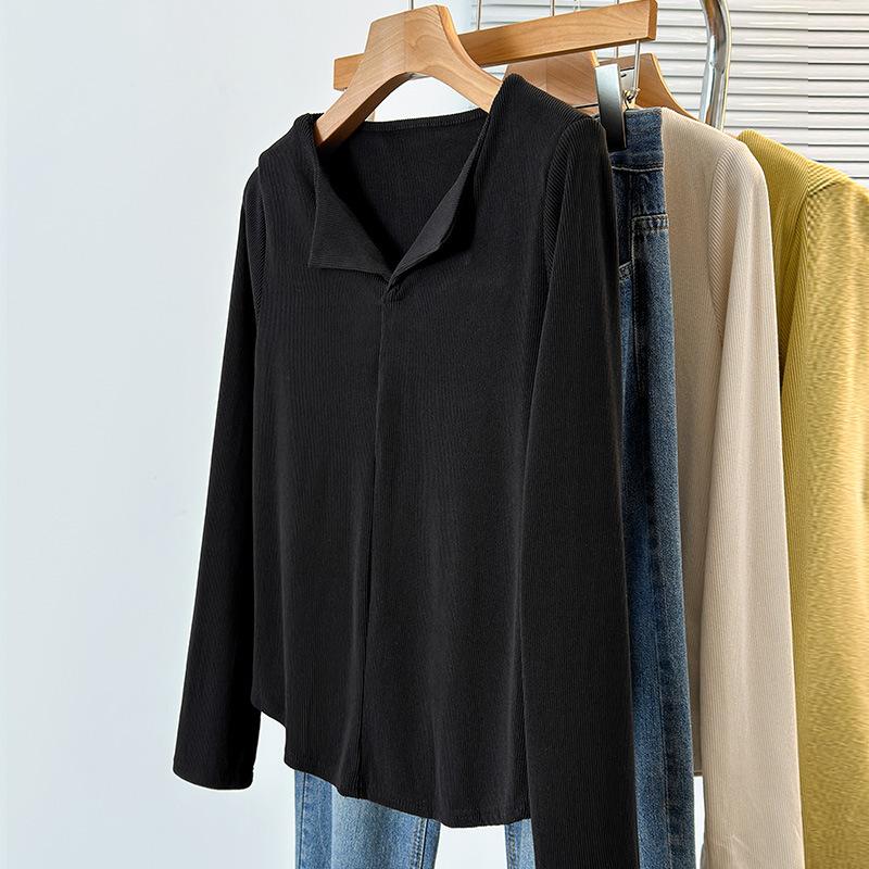 V-neck Base Blouse for Women Can Wear Latest Early Spring Long-sleeved T-shirt with Slim Fit and Slim Top for Flesh Covering