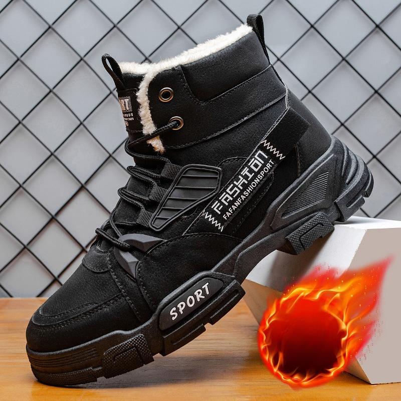 Winter Herren Thermo-Arbeitsstiefel High Top Plüschgefüttert Schneeschuhe Britischer Stil Rutschfest Wasserdicht Warm Bequeme Stiefeletten