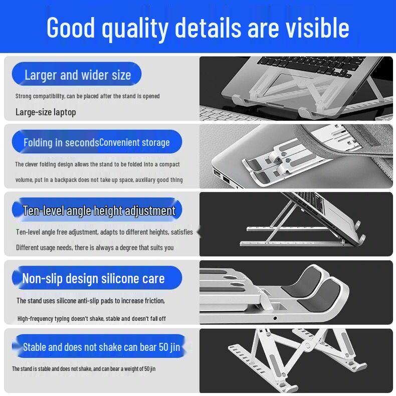 Portable 10-Level Foldable Laptop Stand with Adjustable Height and Heat Dissipation