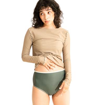 Sense of Place Women's Mellow Line Long Sleeve Rash Guard, AA35-2JN005, KHAKI One