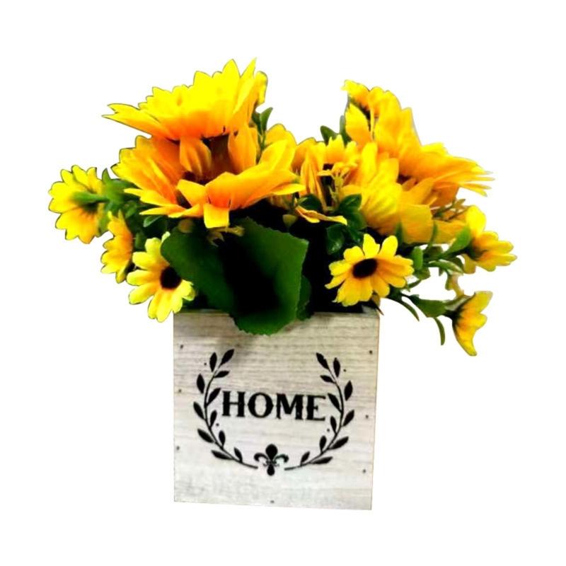 Künstliche Blumensträuße mit Holzpflanzgefäß Künstliche Blumenpflanze in Vase für Terrasse Hochzeitstisch Blumengesteck