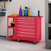 Workshop Cart Tool Cart with 7 Drawers, Removable Side Shelf, 4 Casters with Locking Brake, 96x33.5x75cm, Red