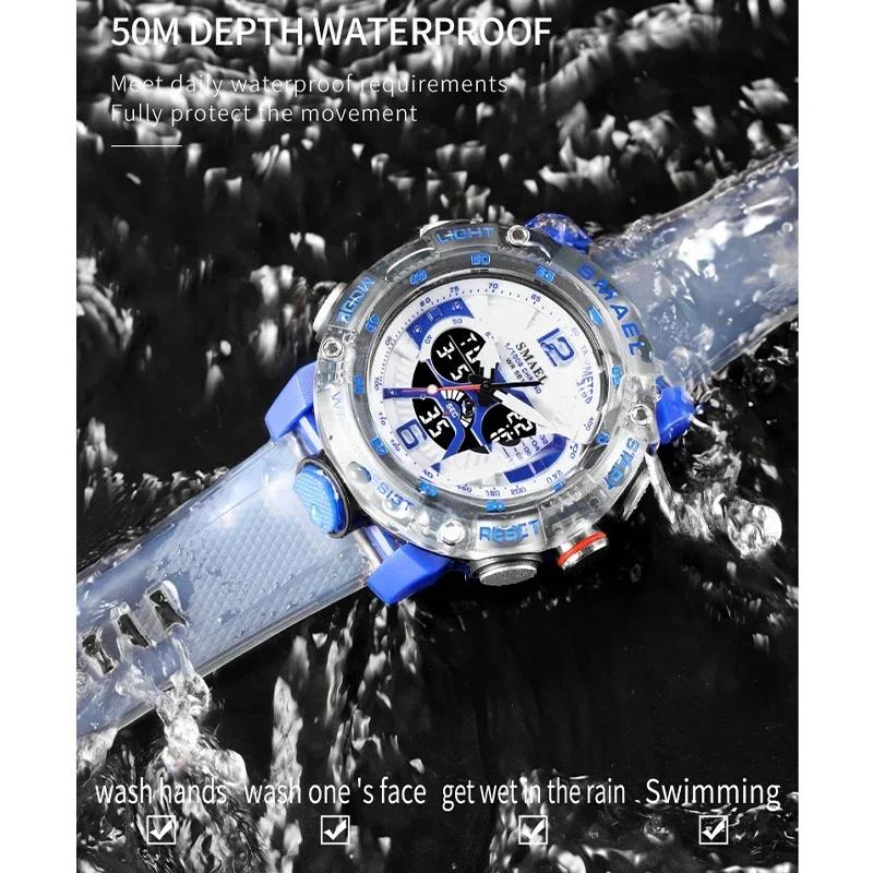 SMAEL Waterproof Male Clock Digital LED Display Quartz Analog Stopwatch Fashion Clock Men Watch Sport Watches 8058
