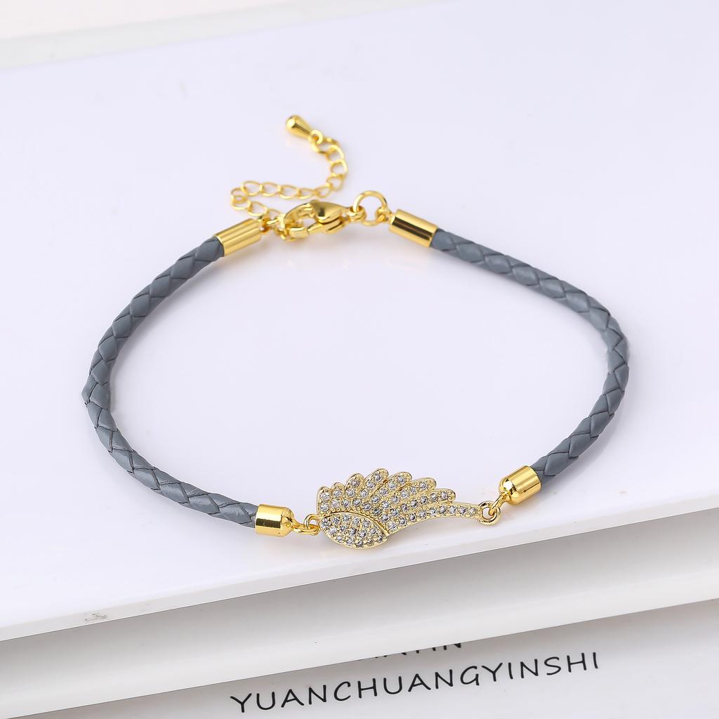 White Cubic Zircon Angel Wings Leather Rope Braided Bracelet for Women Girls Daily Party Lucky Jewelry Fine Birthday Gift