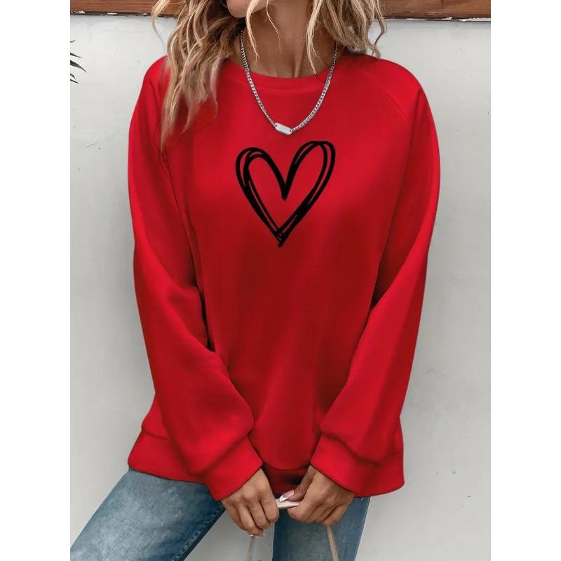 Pulover iubit cu gât rotund imprimat, cu mâneci lungi, larg și confortabil, top de damă de stradă cu personalitate, modă de toamnă 8212