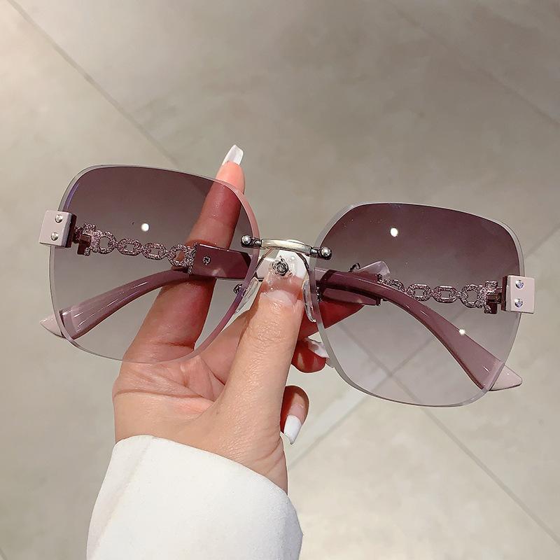 Vintage Rimless Sunglasses Women For Men Luxury Brand Designer Sun Glasses Punk Popular Sexy Lady Metal Chain Eyewear Uv400