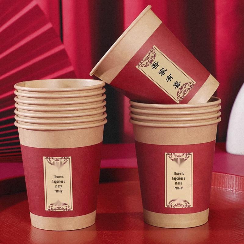 Luxury Gold Foil Disposable Wedding Tea Cups - Extra Thick Red Party Cups for Engagements & Celebrations