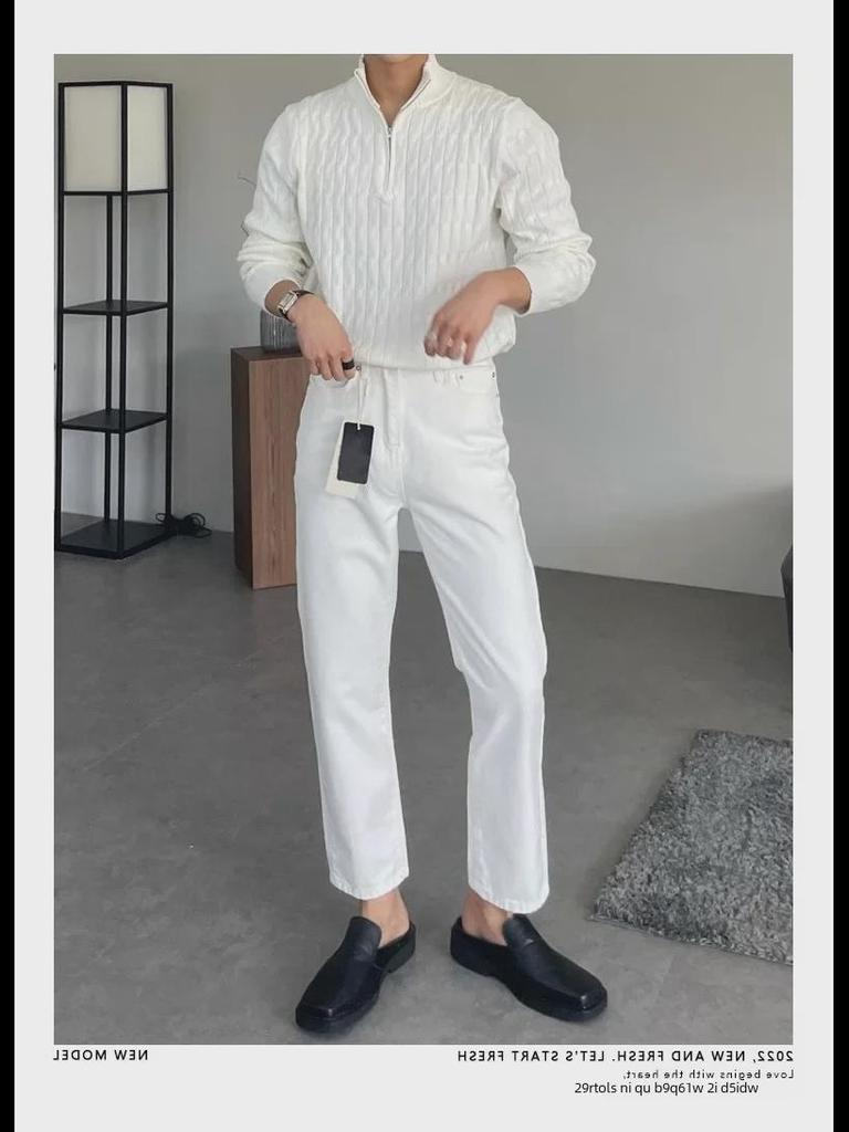 Modischer weißer Rollkragenpullover mit Reißverschluss für Herren