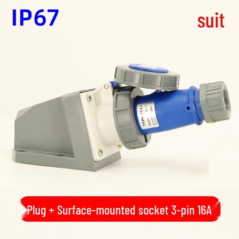 Waterproof 3-core 4-pin 5-hole Male-Female Aviation Plug Socket, Three-Phase Electrical Connector, 16A/32A, IP67.