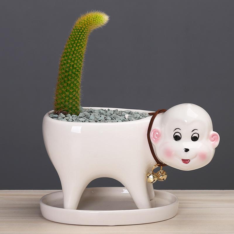 Popular Gardening Creative Cartoon Succulent Flower Pot Ceramic Desktop Plant Flower Ornament With Tray