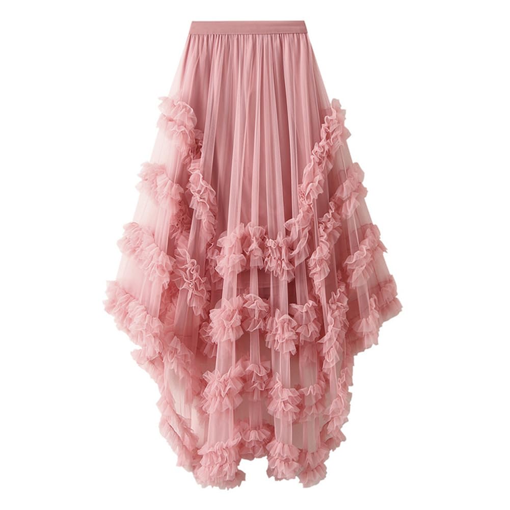 KANO SEIKA Tulle Irregular Flare Plus Elastic High Perfect for Stage and Piano Performances Women's Skirt, Long, Skirt, Lined, A-Line, Size, Waist,