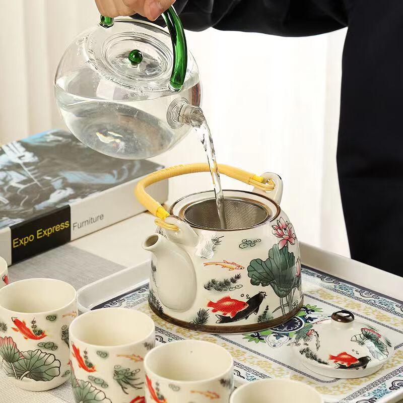 Jingdezhen Blue and White Ceramic Kung Fu Tea Set with Wooden Tray
