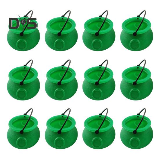 12Pcs Halloween Candy Buckets Black Plastic Witch Cauldron Kettle Halloween Pot Goody Holder for Party Favors Home Festival Decoration