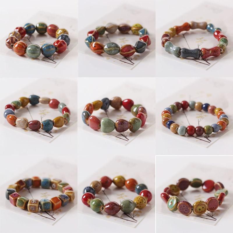 Jingdezhen Ceramic Jewelry New Fashion Flower Glaze Bead Bracelet Multi-Color Casual Ethnic Style Student Bracelet