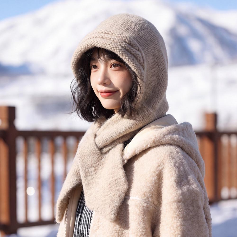 Full Coverage Knitted Hooded Scarf Hat Knit Fabric Winter Beanie Hat New Knit Hood Scarf