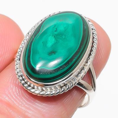 Natural Malachite Gemstone 925 Solid Sterling Silver Jewelry Ring Size 8 n4D76