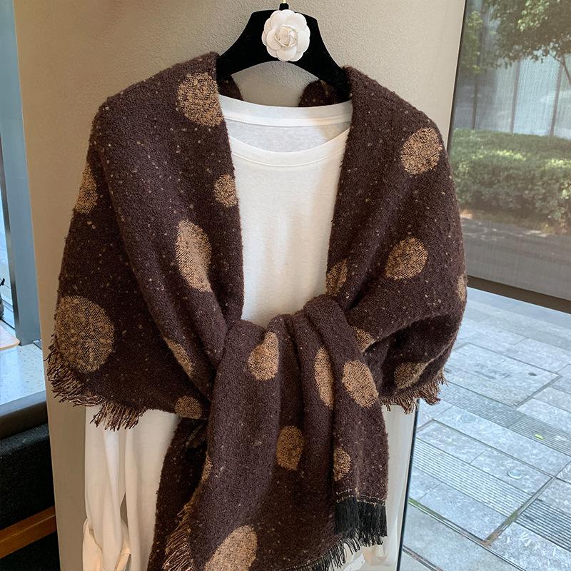 Retro Dot Print Fashion Winter Women Knitted Scarf Headscarf Casual Preppy Tassel Scarve Lady Mujer Thick Wrap Shawl Korean New