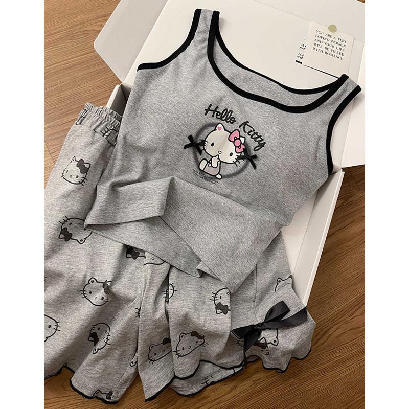 Set Pigiama Senza Maniche Hello Kitty Con Imbottitura sul Petto per Donna Comfort Abbigliamento per la Casa