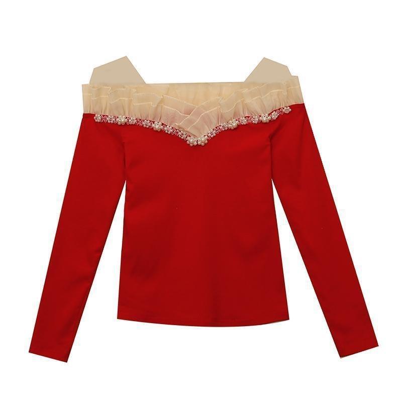 Fabric Long Sleeve Off Shoulder Top For Elegant Office Wear