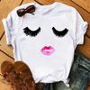 Trendy Women's Short Sleeve Graphic T-shirt With Black And White Print For Stylish Streetwear