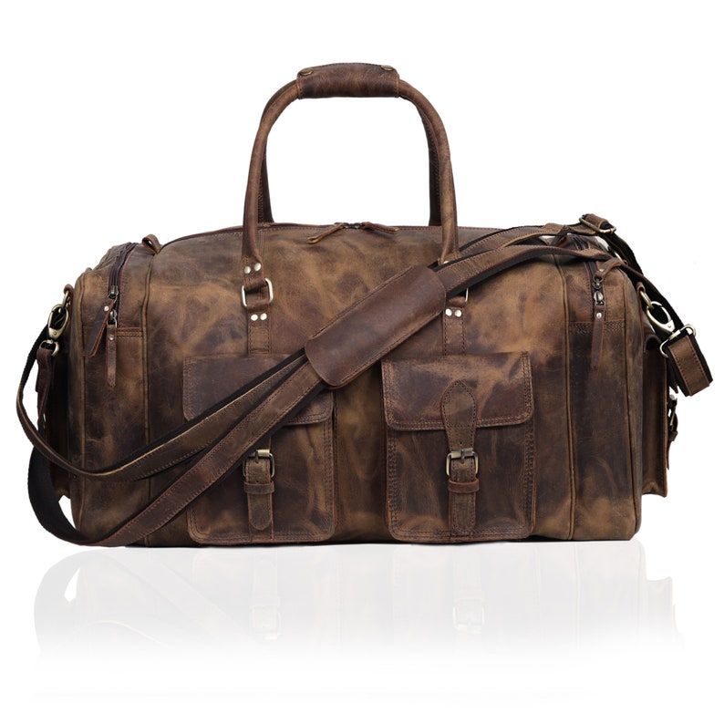 Duffelbag i skinn, weekender i skinn, helgeveske i skinn, reiseveske i skinn, overnattingsveske i skinn, duffelbager for menn til ektemann, pappa, holdall i skinn