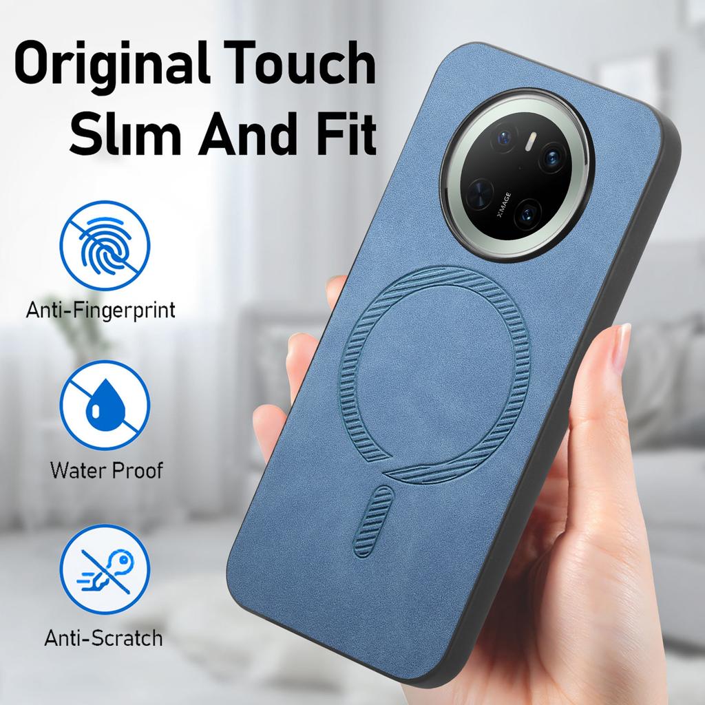 For Huawei Mate 70 Leather Back Case Compatible with MagSafe Skin-touch Phone Cover