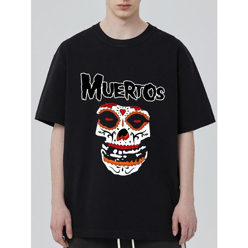 Übergroßes T-Shirt Schwarz Muertos Zuckerschädel-Print Tag der Toten Halloween-Partykleidung