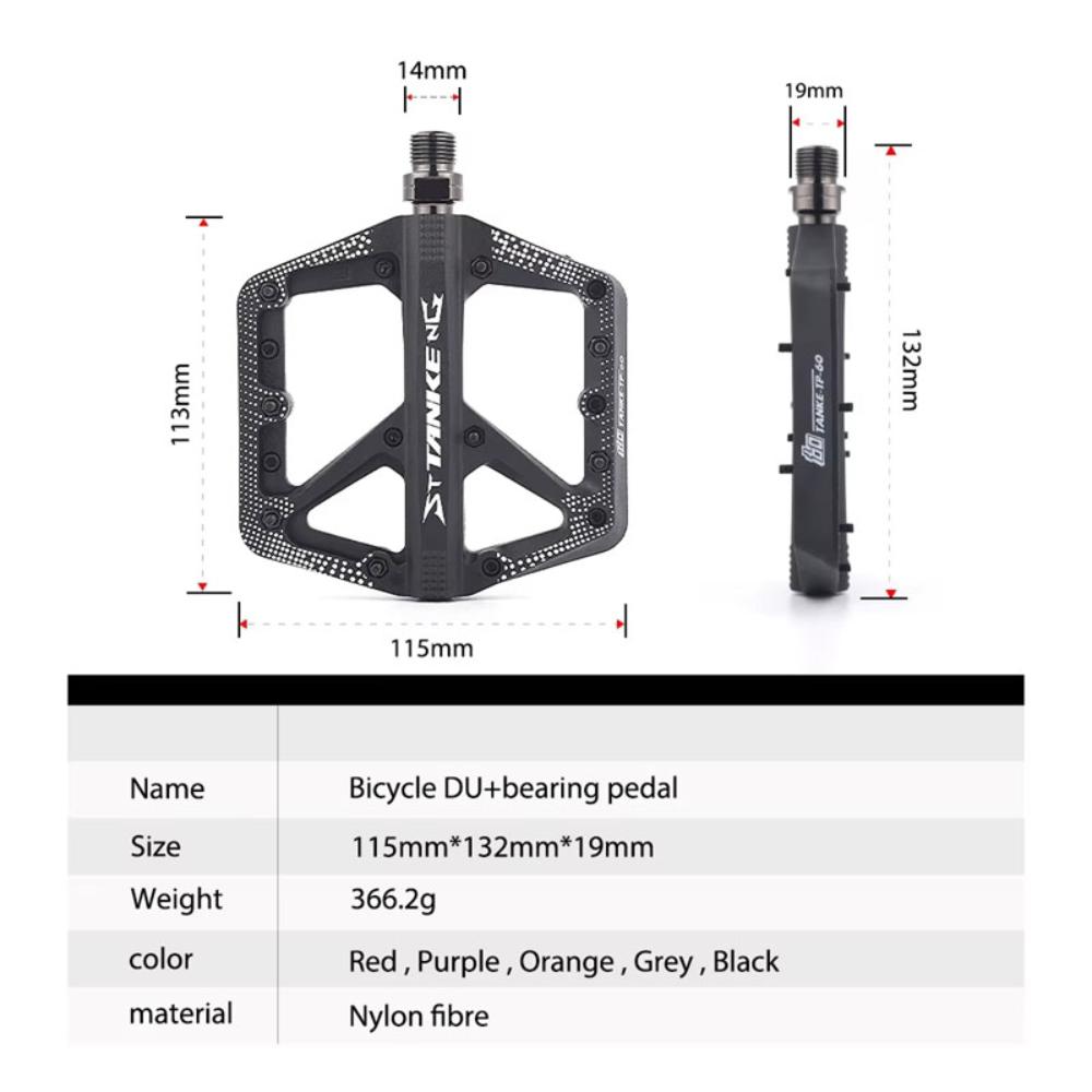 TANKE Bike Pedals Non-Slip Nylon MTB/Road Bicycle Pedals Bearing Cycling Footrest Black/Red/Gray/Orange