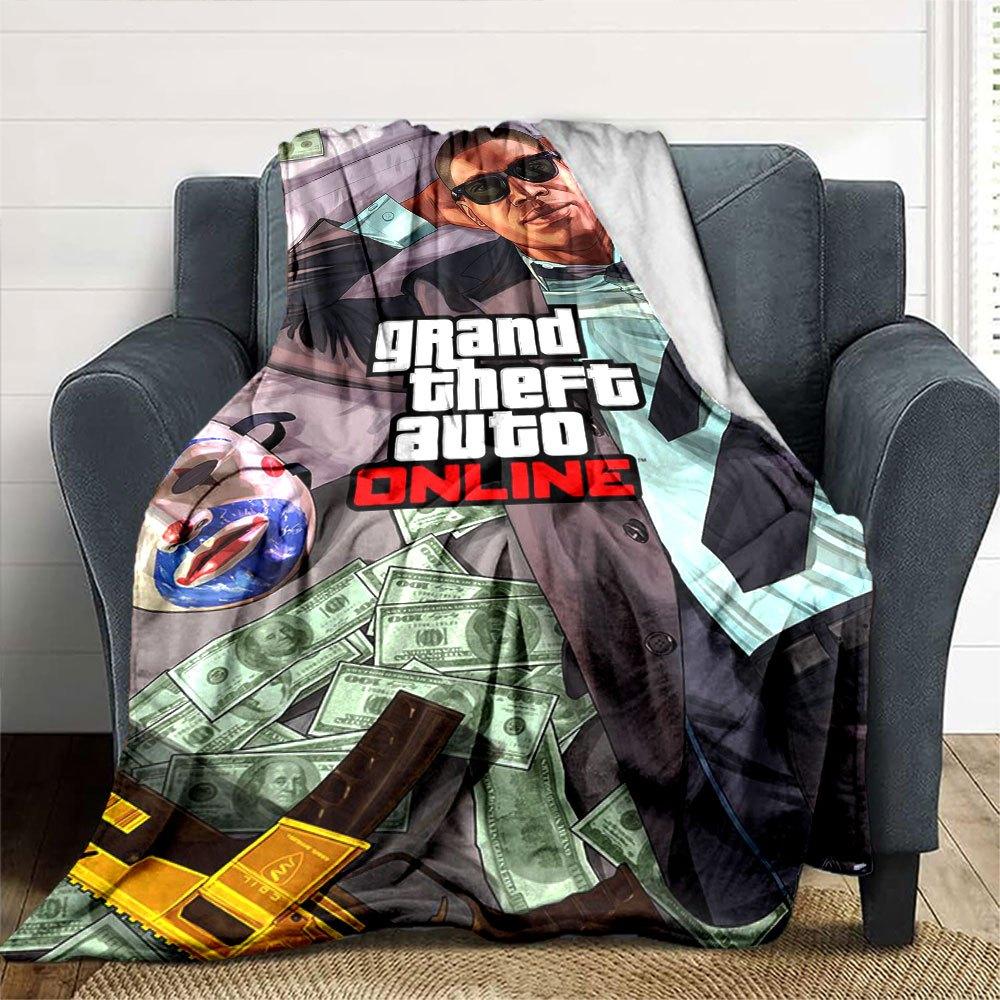 1pc Grand Theft Auto Soft Flannel Blanket with Designer Print A cozy blanket for all seasons, perfect for the couch, bed, office