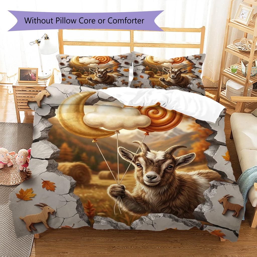 goat Pattern Bedding Quilt Set Quilt Cover Pillowcase Home Decoration Birthday Gift (1 * duvet cover + 2 * pillowcase, without core)