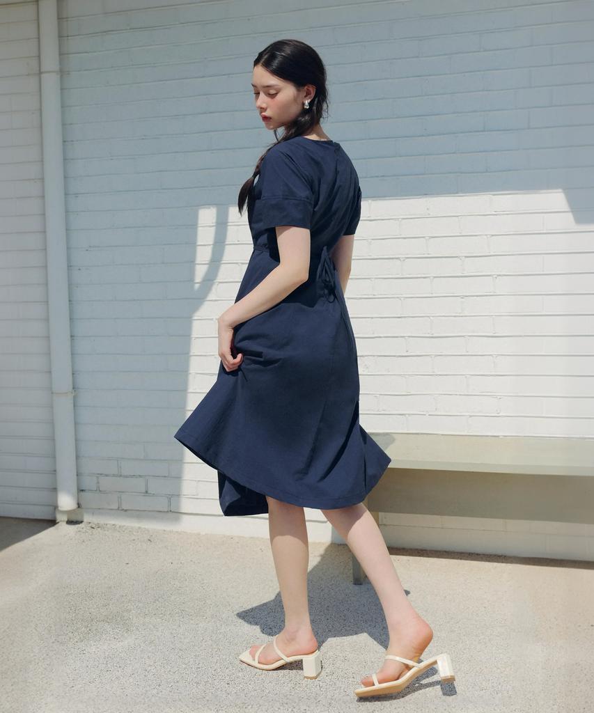 Roem Shirred Neck Short Sleeve Long Dress Rmowg37R13