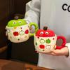 Cute Apple Ceramic Water Cup with Lid for Girls Birthday Gifts for Best Friend with High Appearance Practical Gift Mug