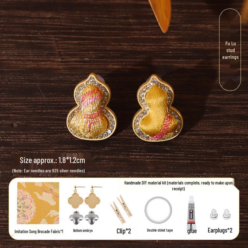 DIY Handmade Brocade Dangle Earrings Kit with 925 Silver Needles - New Chinese Style Gift Set