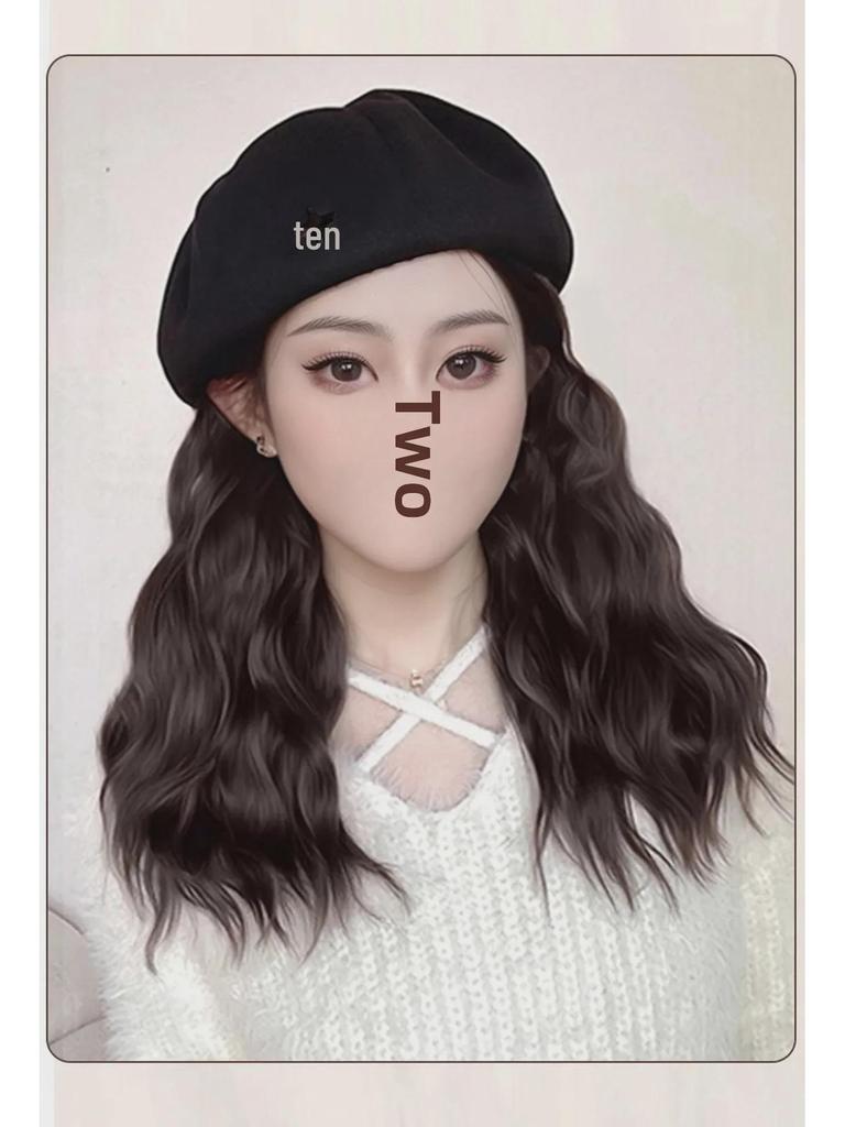 Perucă cu beretă versatilă pentru femei: Postă de păr elegantă, lungă și ondulată, cu pălărie detașabilă